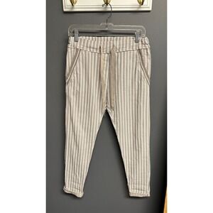 Tina Stephens Pull On Casual Pants Womens S/M Elastic Drawstring Striped Italy